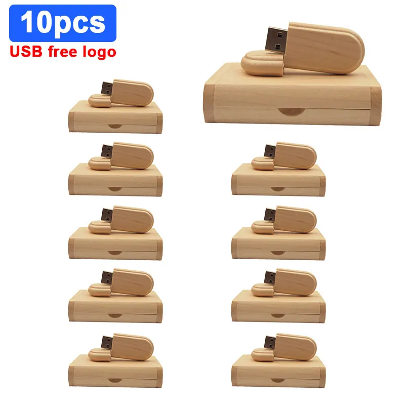 

10pcs/lot custom logo usb 2.0 flash drive wooden usb +box pen drive 4GB 8GB 16GB pen drive 32GB 64GB USB2.0 pen drive for gift