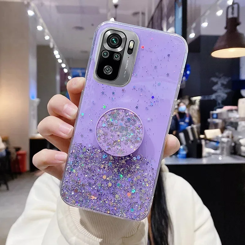 

Bling Glitter Star Soft Case For Xiaomi Mi 11 Lite 5G 11i 10T 9 8 SE 9T A3 Note 10 Pro Poco X3 NFC F3 M3 With Stand Holder Cover