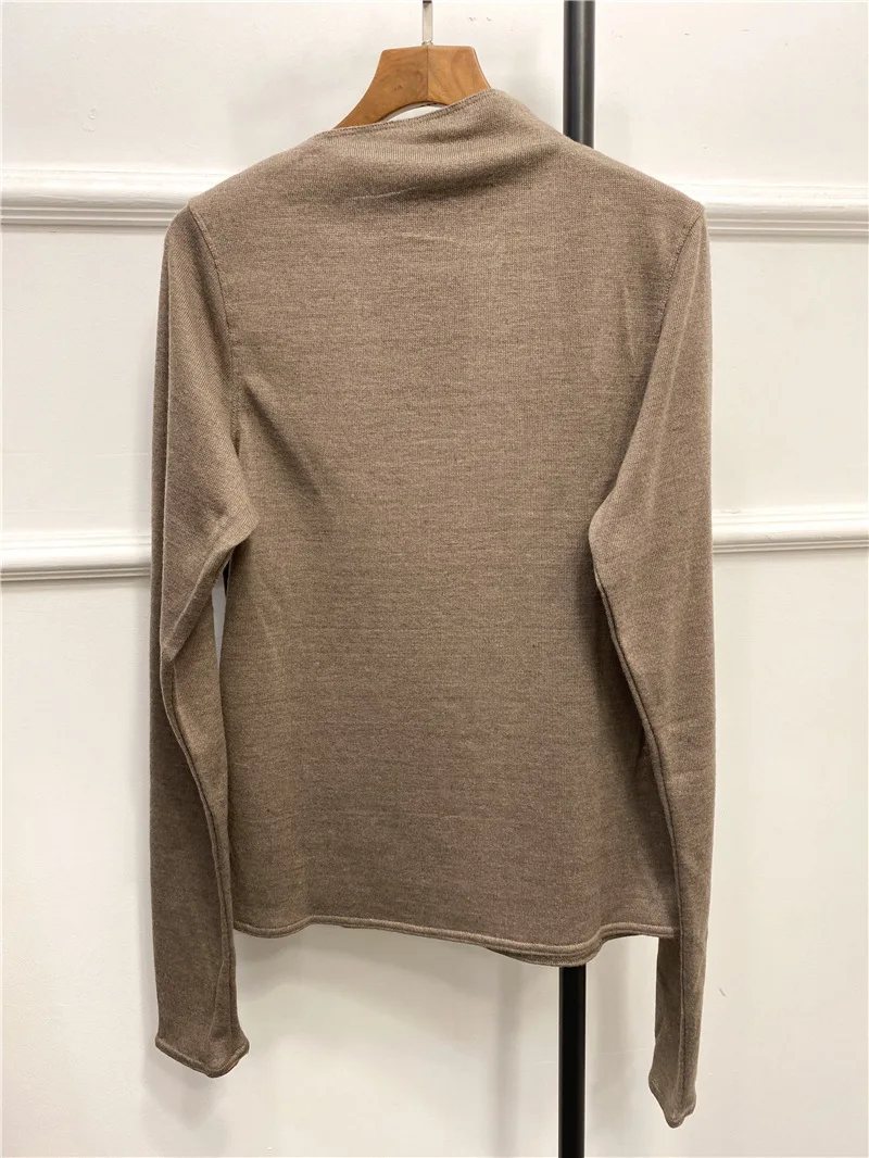 

Women Asymmetric Neckline Knit Sweater Solid Color Simple Long Sleeve Slim Knitted Bottoming Top