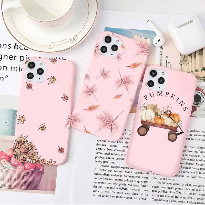 

Pumpkin happy autumn fall leaves Phone Case Candy Color for iPhone 6 7 8 11 12 s mini pro X XS XR MAX Plus