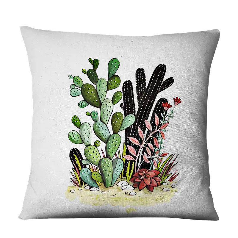 Кактус цветок растение печать зеленая наволочка для дивана стула льняные