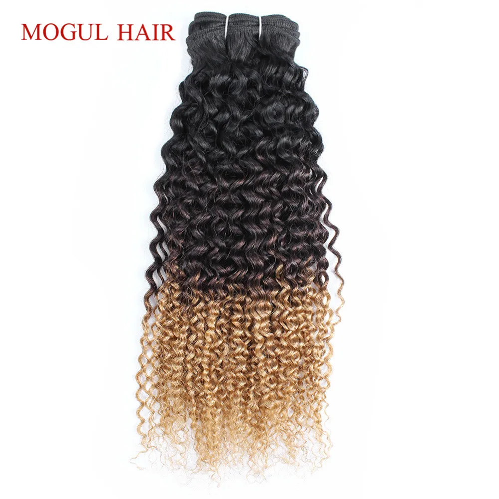 MOGUL HAIR Ombre Three Tone 1B 4 27 Blonde Ends Afro Jerry Curly Hair Weave Bundles Indian Non Remy Human Hair Extension