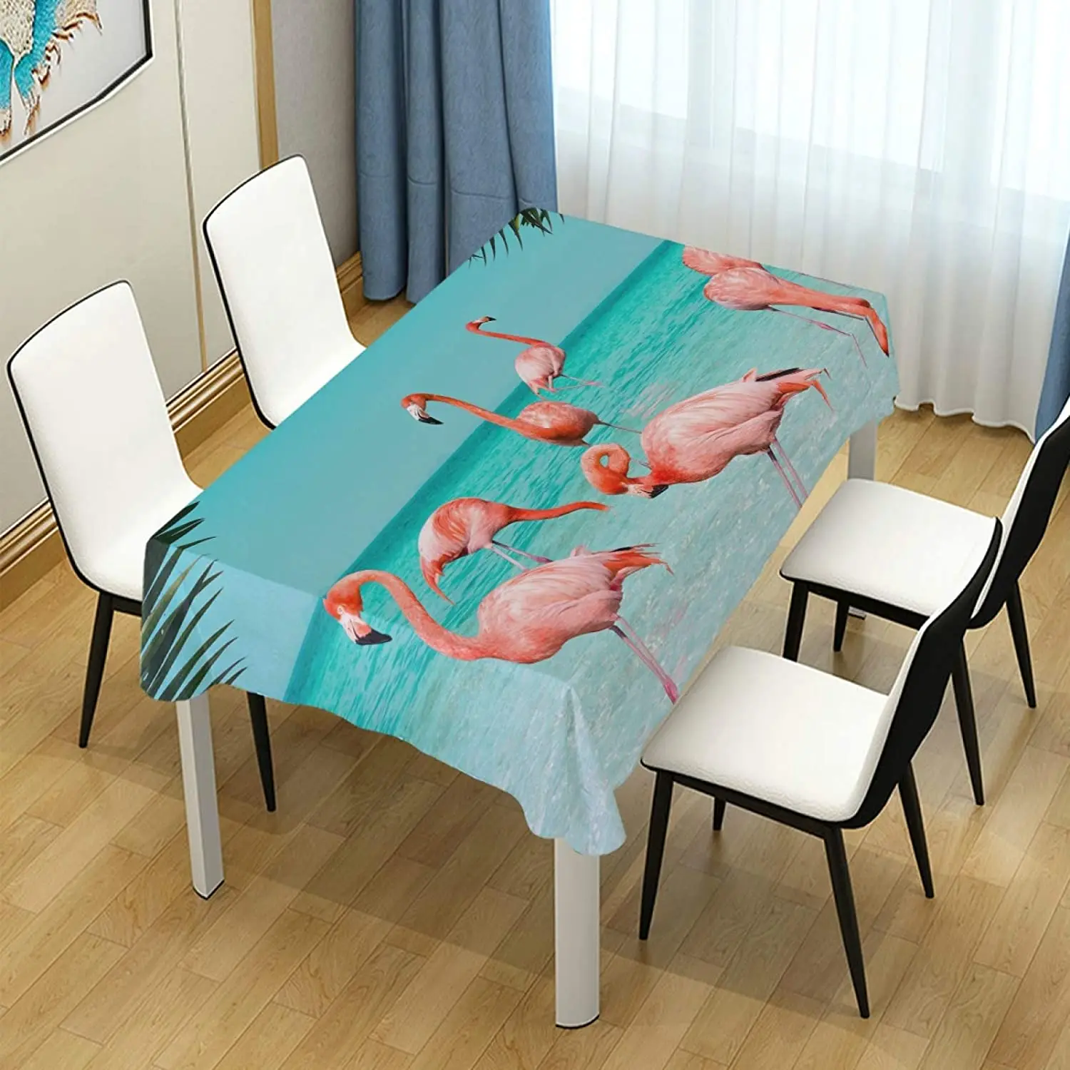 Скатерть с изображением фламинго пляжа пальмовых листьев для обеденного