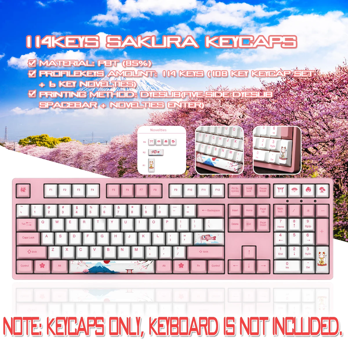 

AKKO Mechanical Keyboard Keycap World Tour - Tokyo 114 Keys OEM Profile Dyesub PBT Keycaps Keycap Set for Mechanical Keyboard