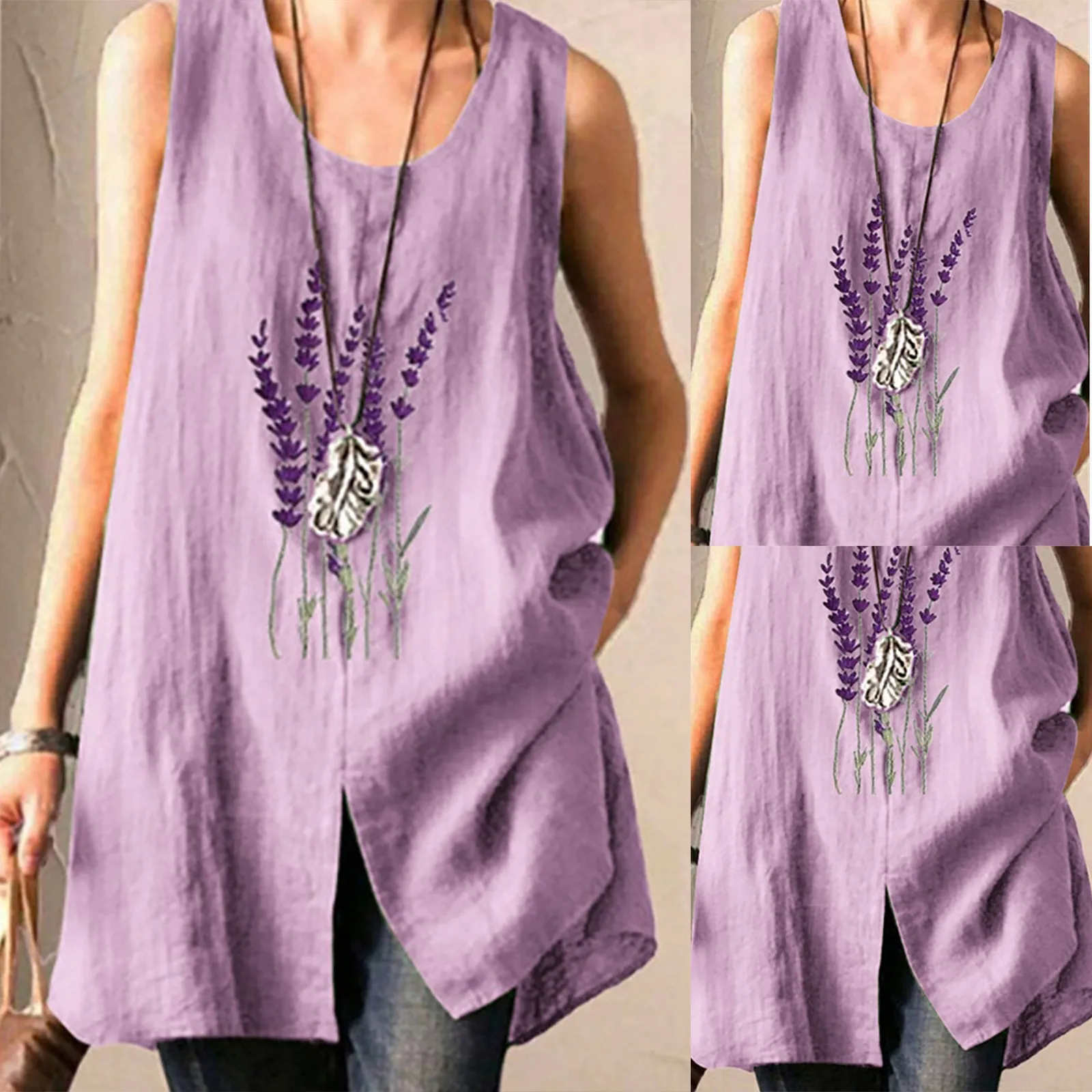 Женская рубашка фиолетовая с принтом топы Повседневная Свободная без рукавов 2021