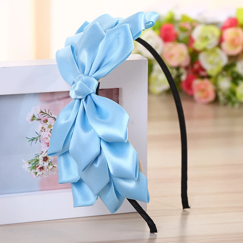 Sky Blue Levao, хит, лента с большим бантом, Цветочная блестящая повязка для волос, Женские аксессуары для волос, обруч для волос, черный, розовый, для девочек, с цветочным кружевом, бант на голову - Цвет: Sky Blue