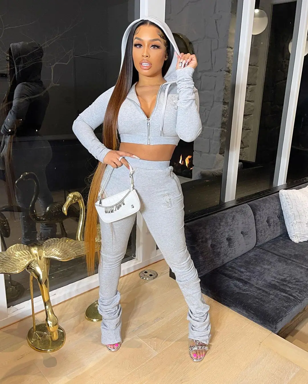 

Модный костюм чистого цвета с брюками, модный костюм для улицы в стиле циу-Дун, сексуальный костюм с длинным рукавом, два комплекта