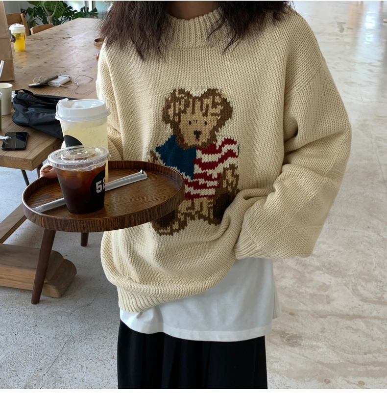 Женский свитер женский осенний с медведем вязаный джемпер Зимний пуловер