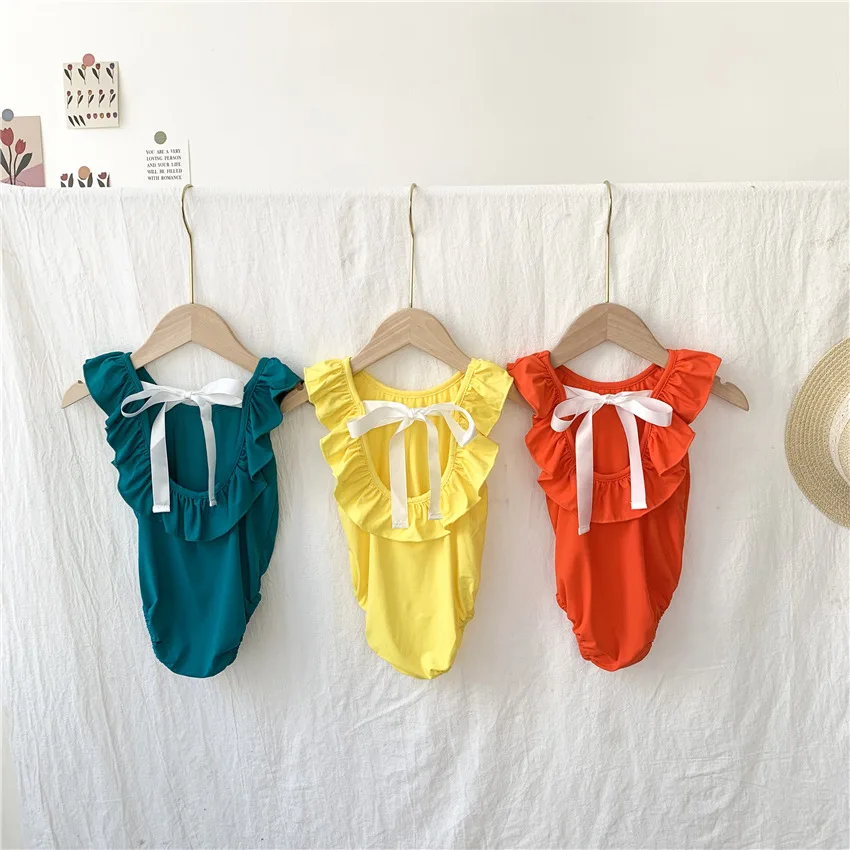 

Baby Girls Swimwear Backless Vintage Kids Swimsuit Ks Brand Toddler Summer Child Girl Beach Wear Princess Bow Romper Bebe