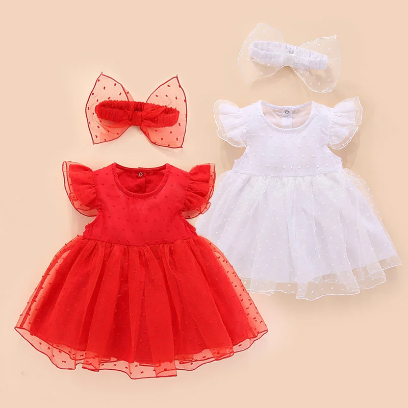 

2021 Newborn Baby Infant Girl Princess Dress Christening Baptism Wedding Party Gown Baby Girl Dress with Bowknot 3 6 9 12M