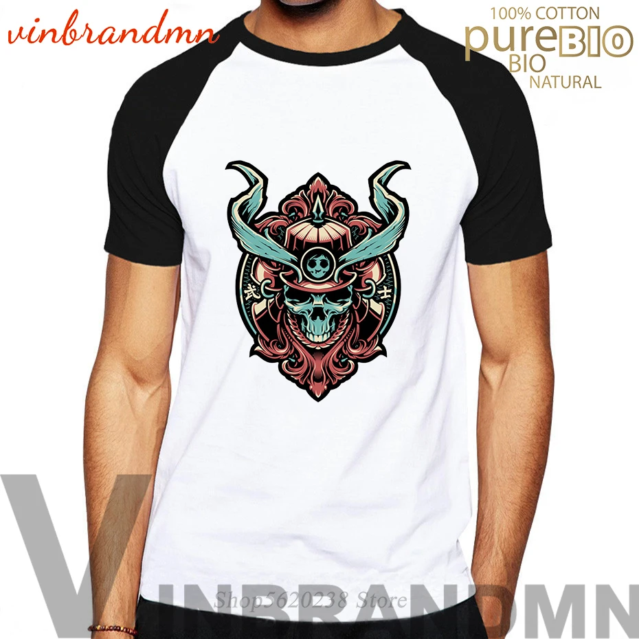 Самурайская Мужская футболка японская с Самураем черепом графикой футболки