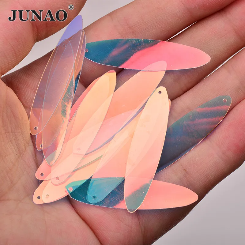 JUNAO 20 г 10*40 мм большие прозрачные цветные пайетки AB для шитья Плоские Овальные