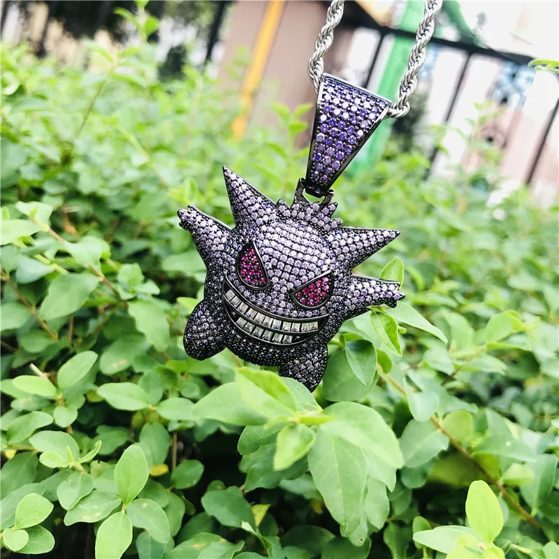 Bling Iced Out Zircon Gengar подвеска с покемоном ожерелье для мужчин Рэппер хип-хоп ювелирные аксессуары