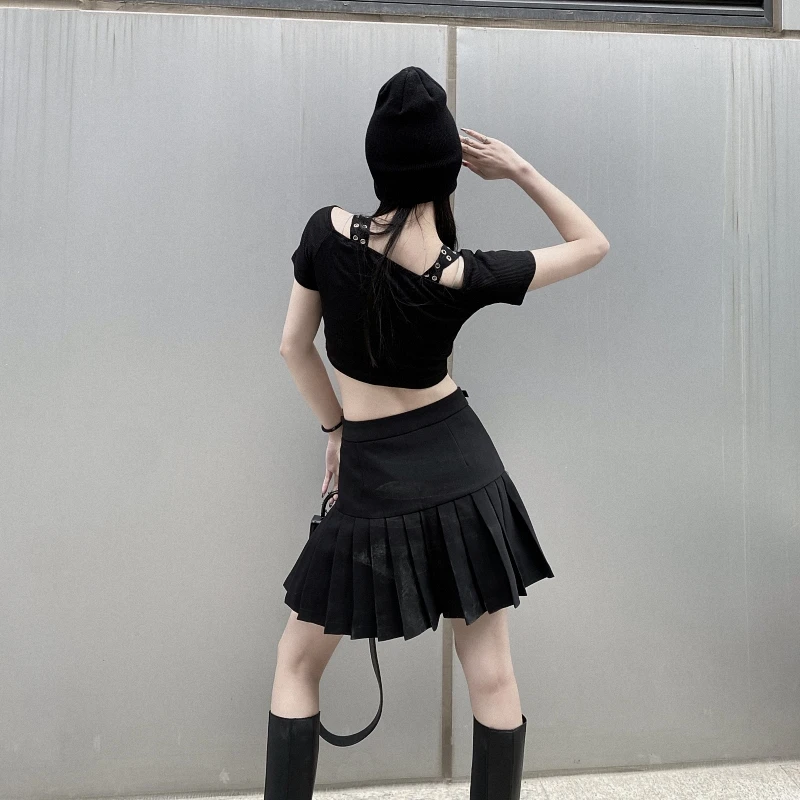 

Summer Ins Hipster Off Shoulder Black Tees Harajuku Strap Crop Tops Slash Neck Korean Slim T Shirts Short Sleeve Clothing Women
