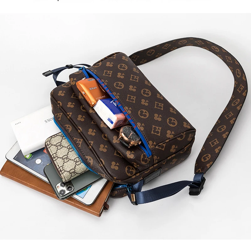 

Luxury Designer Men's Messenger Bag Leather Classic Print Men Handbags and Purses Vintage Man Shoulder Bag Zipper Sac A Main