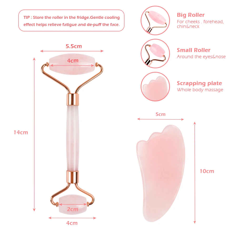 

Rose Quartz Face Jade Roller Massager Lifting Tool Natural Jade Facial Roller Skin Beauty Care Set Tools For Birthday Gift