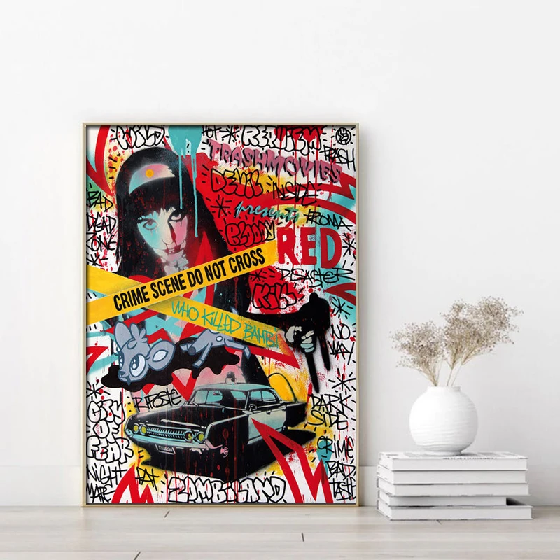 

Modern Graffiti Crime Scene Do Not Cross Pop Art Poster Canvas Painting Print Wall Art Picture Living Room Home Decoration