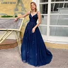 Женское длинное вечернее платье макси NICEB, темно-синее платье для выпускного вечера без рукавов, с V-образным вырезом и шнуровкой сзади, 2020
