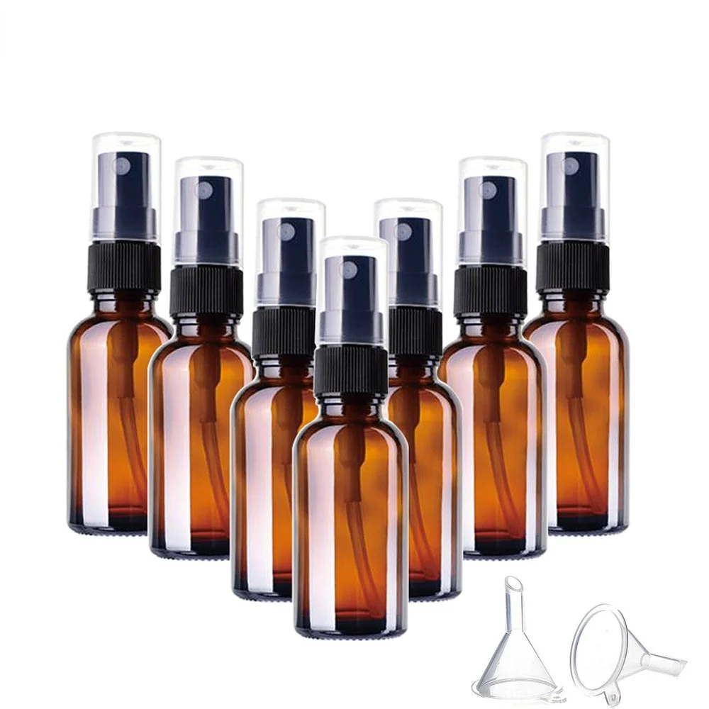 

7pcs 30ml Amber Glass Spray Bottle with Fine Mist Sprayer Empty Refillable Cosmetic Bottle Container for Essential Oil