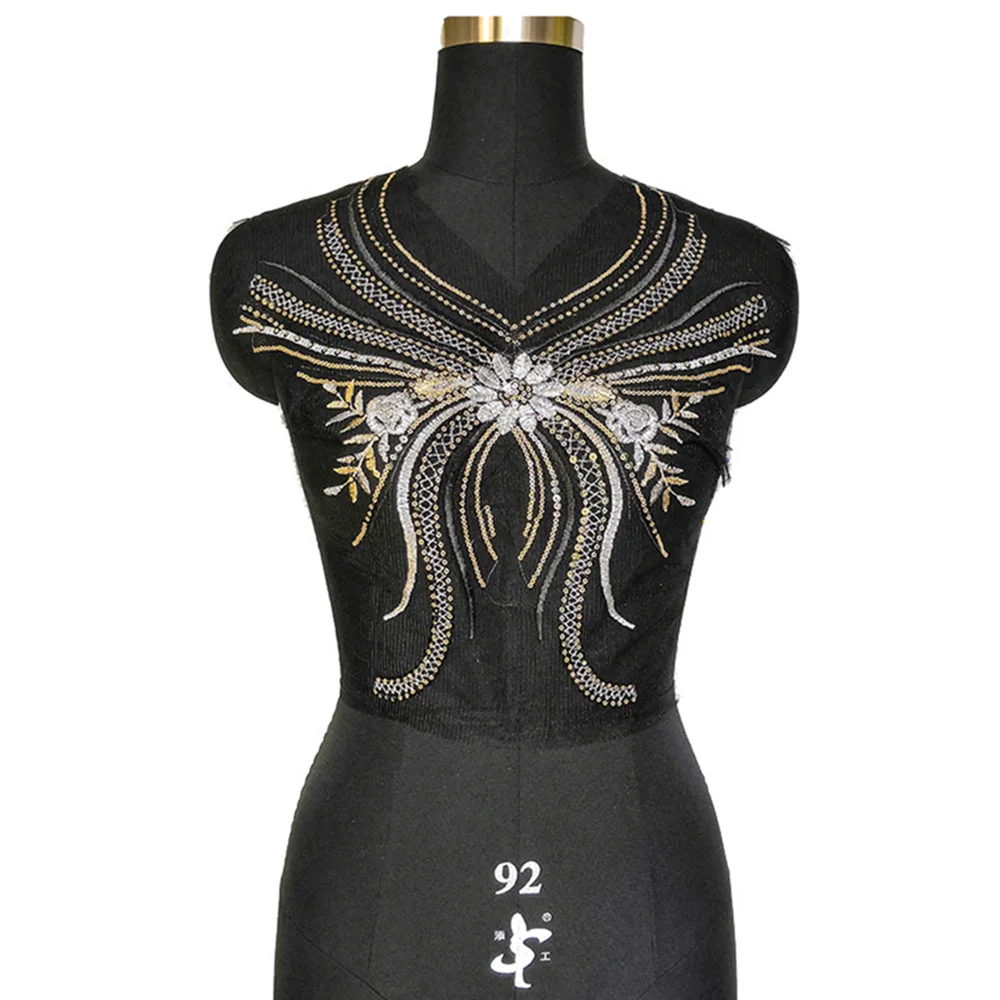 Butterfly Sequin Patches Fabric Black Mesh Lace for Clothing Dress Sewing Appliques Collar | Дом и сад