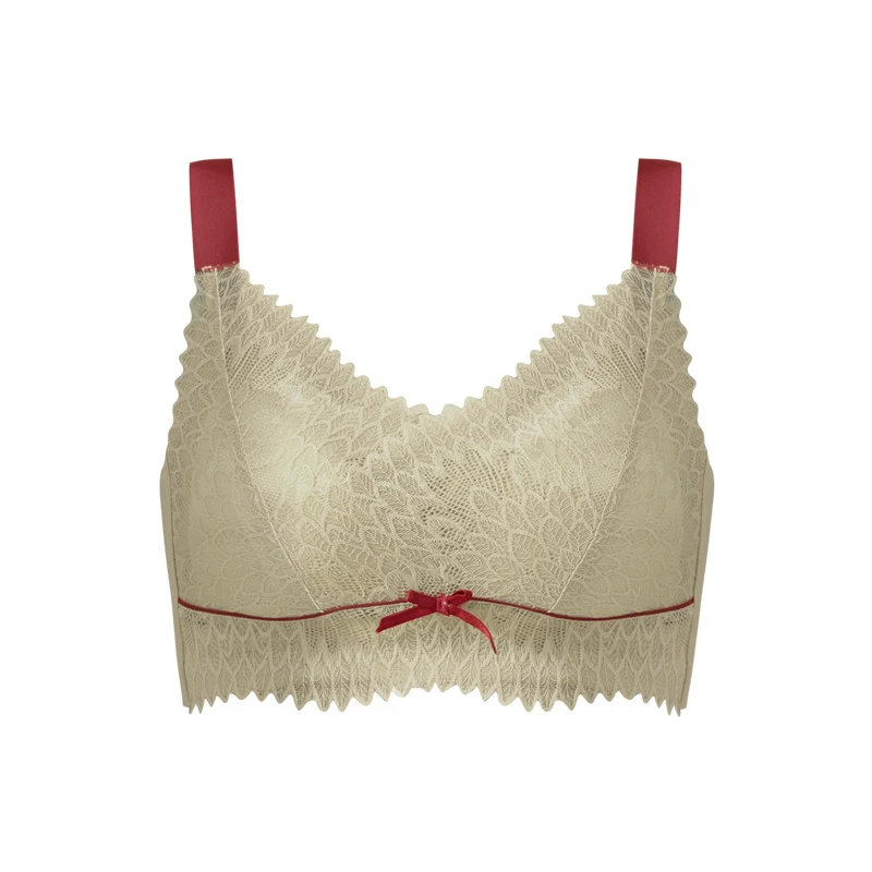 

YueYanni underwear women's anti-bacterial latex full cup bra soft breathable lace large size bra show small contrast color bra