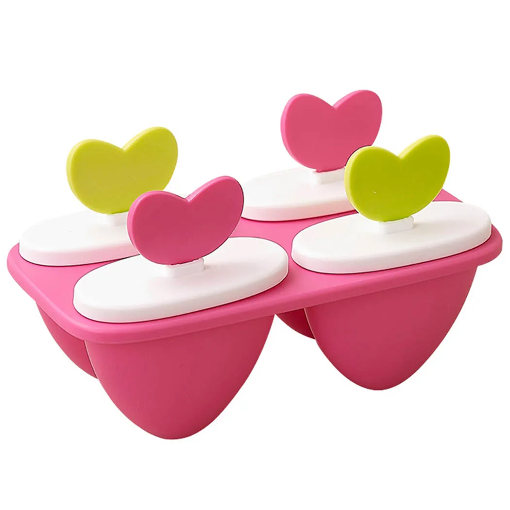 

justdolife 1pc Ice Cream Mold 4-Capacity Heart Shape Ice Pop Mold Popsicle Mold Ice Cream Tools Kitchen Supplies Random Color