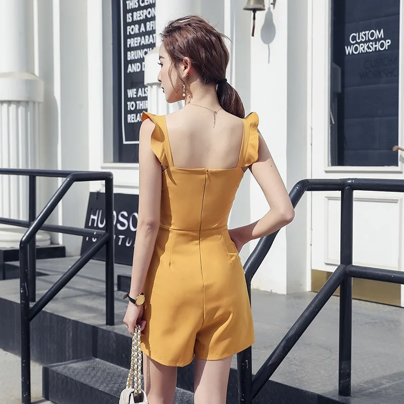 

Wide Leg Temperament Summer Playsuit 2021 New Female High Waist Soild Color Jumpsuit Short All-match Women New Fashion Jumpsuits