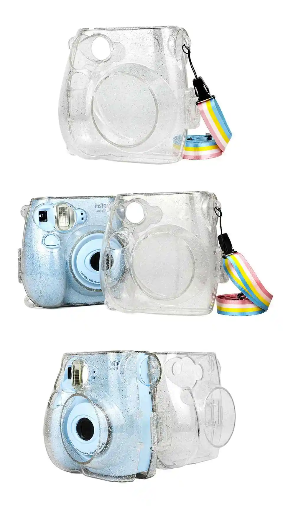 CAIUL мгновенная Камера сумка для Fujifilm Instax Mini7s/7c блестящая обложка прозрачный кристалл оболочки с красочным плечевым ремнем