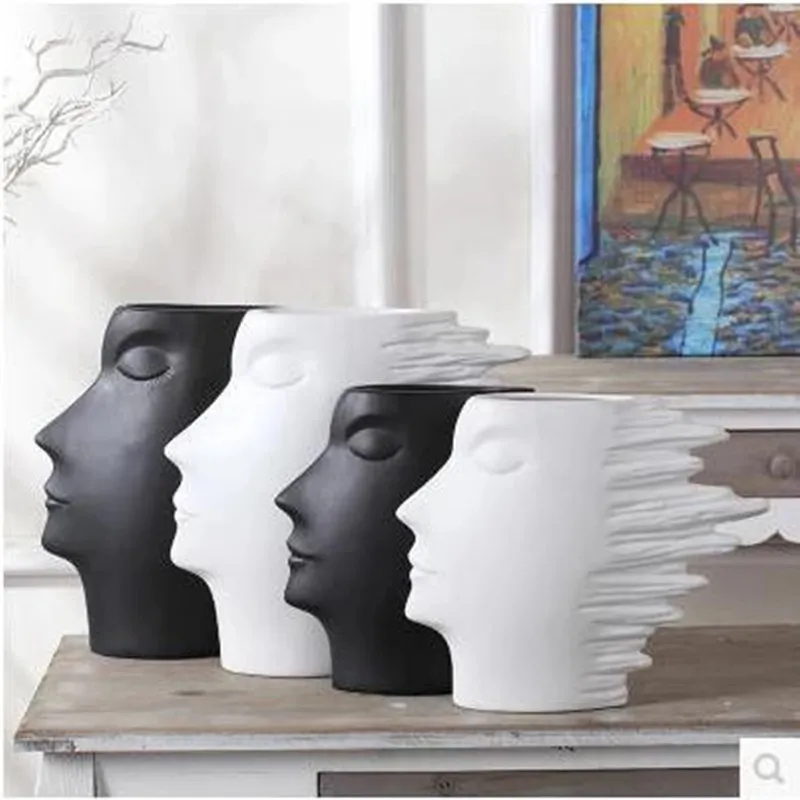 

Nordic face ceramic vase, creative head artwork, home office restaurant bar desktop decoration gift