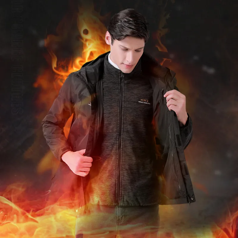 

3 in 1 Top Quality Heated Jackets Mens Outdoor CoatUSB Electric Heating Warm Winter Thermal Softshell Waterproof Jackets 1.6-2KG