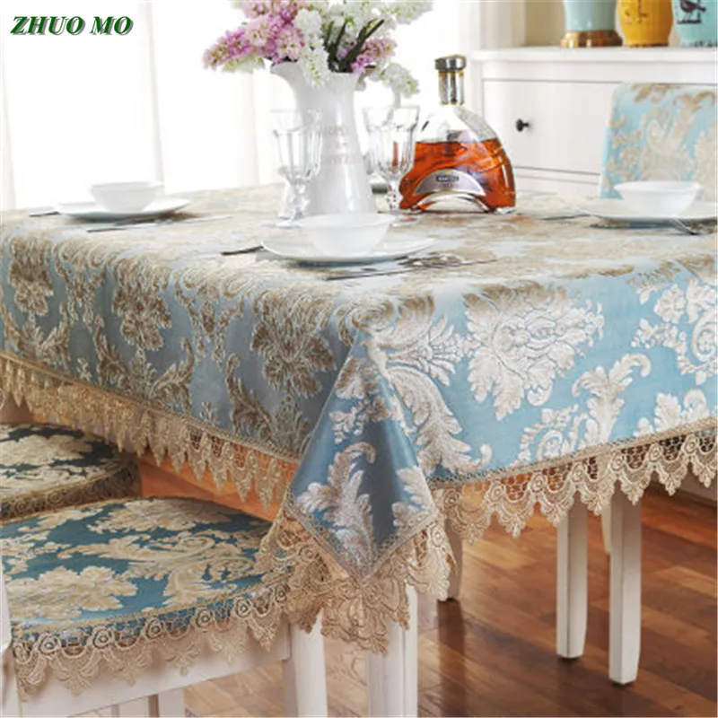 

ZHUO MO Classic Tablecloth Luxury Jacquard 4 colors Table Cloth with lace Tassels for Home decoration Furniture Table Covers