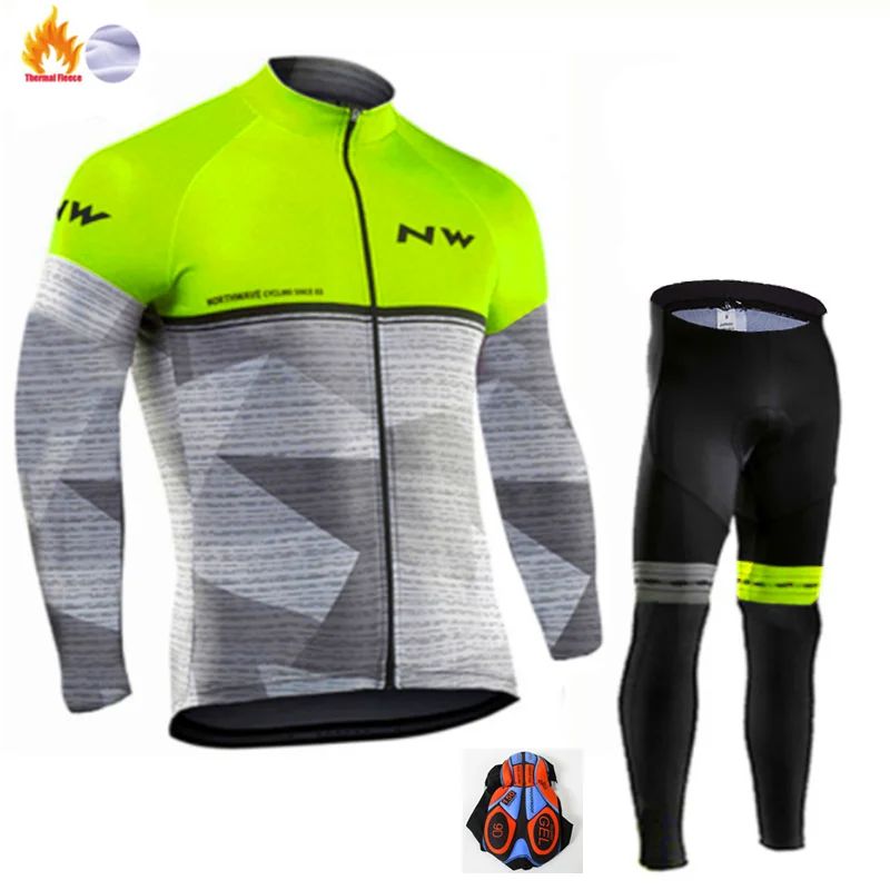 Fleece long sleeve 2019NW новая команда мужской набор для велоспорта флисовый теплый флисовый Джерси для езды на велосипеде теплый комплект для горного велосипеда - Цвет: Fleece long sleeve