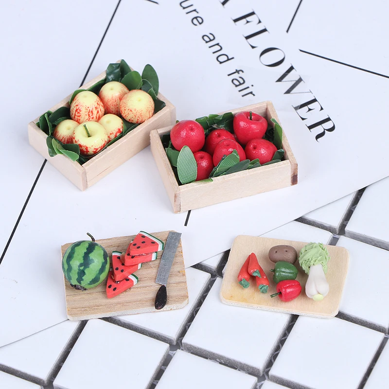 

4 Styles 1:12 Dollhouse Miniature Mini Fruit vegetables Box Food Toy
