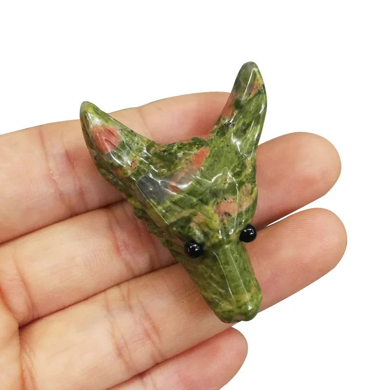 

1Pcs 48x34x17mm Hand-Carved Natural Green Unakite Jasper Wolf Head Height Hole Pendant For DIY Jewelry Making Accessories