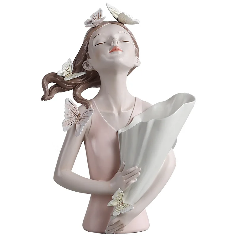

Modern minimalist creative home decoration butterfly girl holding vase resin art decoration living room porch desktop crafts