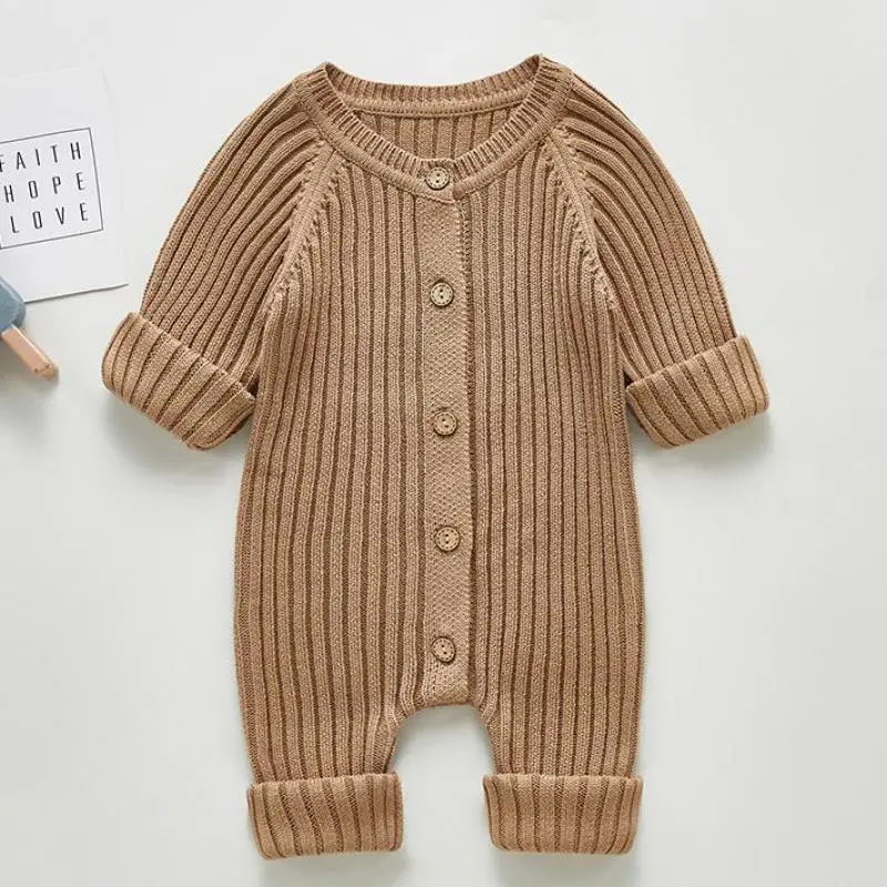 

Newborn Baby Boys Fashion Ribbed Elastic Knitted Rompers Toddler Kids Warm Winter Clothes Infant Girls Solid Colour Jumpsuit