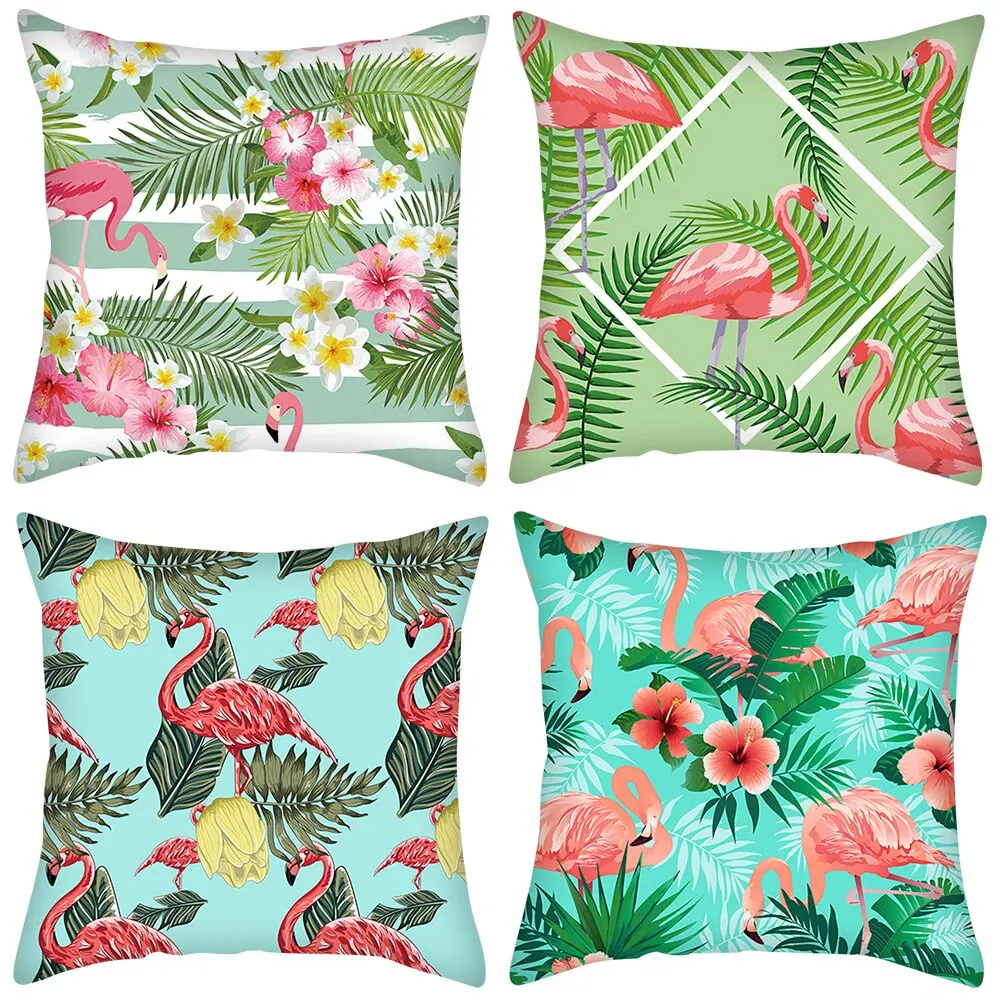4 шт./компл. наволочка с тропическим растением декоративная Фламинго льняная