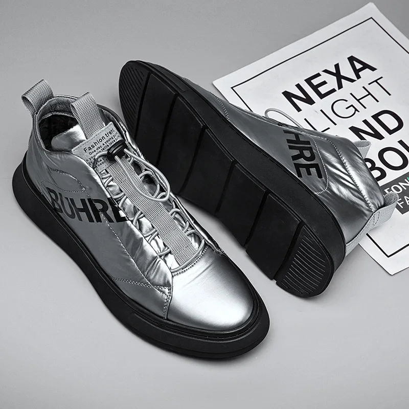 

CYYTL Waterproof Men High Top Shoes Letters Pattern Outdoor Soft Sneakers Winter Fur Keeep Warm Walking Vulcanizar Los Zapatos