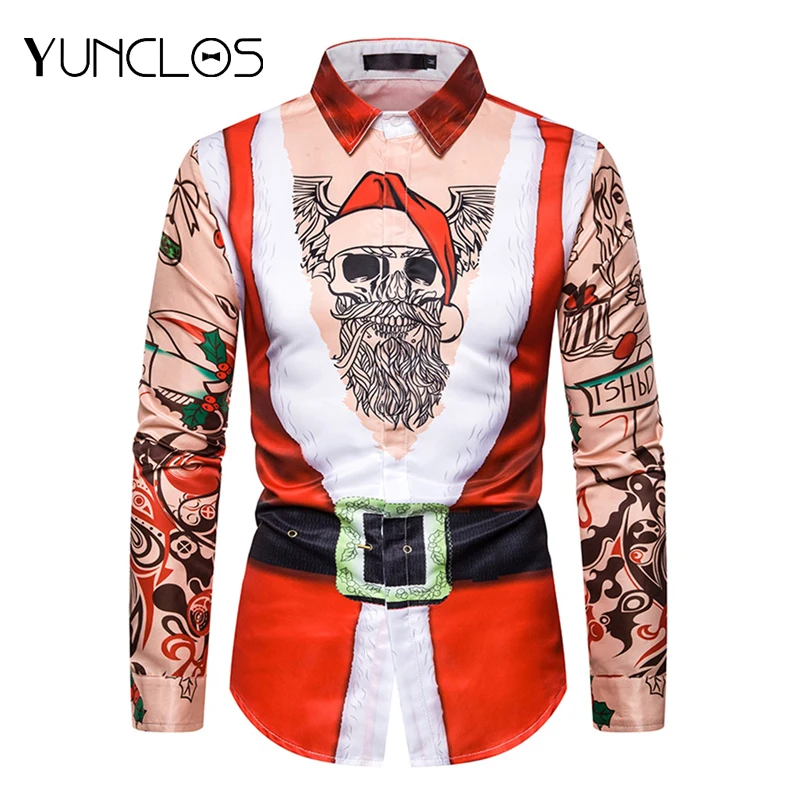 Мужская приталенная рубашка с длинным рукавом и 3D принтом|Повседневные рубашки| |