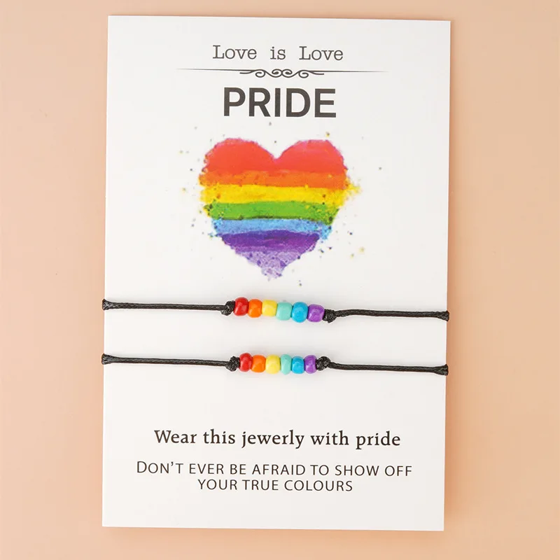 2 шт./компл. ручной работы с изображением ЛГБТ-радуги веревочный браслет для