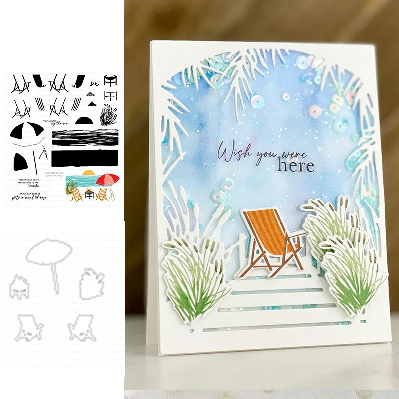 

Beach Chair Vacation Cutting Dies & Stamps Scrapbook Diary Decoration Stencil Embossing Template DIY Greeting Card Make Albums