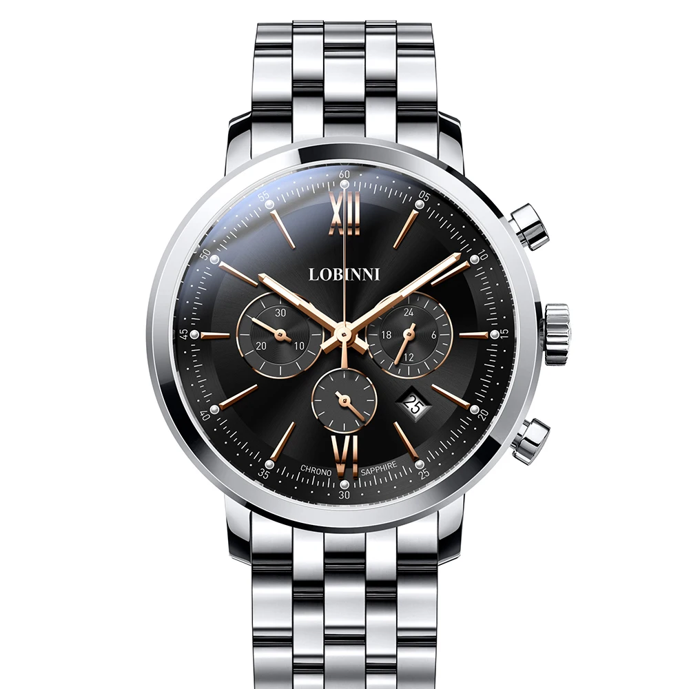 Часы наручные LOBINNI Мужские кварцевые спортивные водонепроницаемые с хронографом
