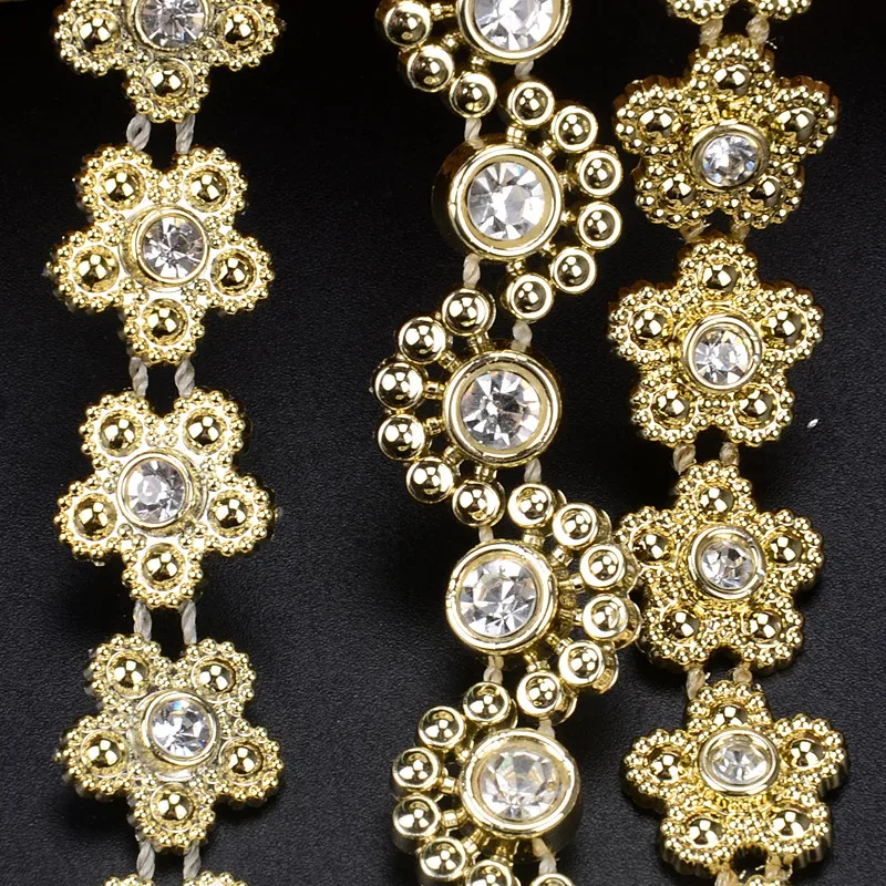 5 ярдов/лот золотая цепочка Стразы с цветами из смолы кристаллами для шитья