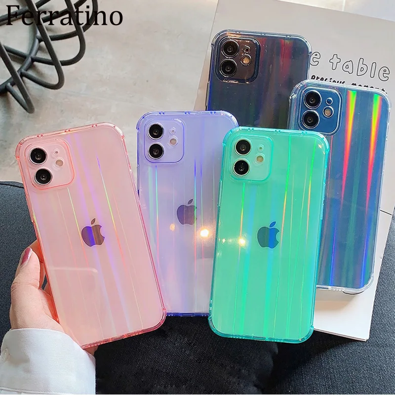 

Luxury Laser Transparent Soft Phone Case for iPhone 11 X XR XS 11Pro 12 Pro Max SE 2020 7 8 Plus Fluorescent Color Back Cover