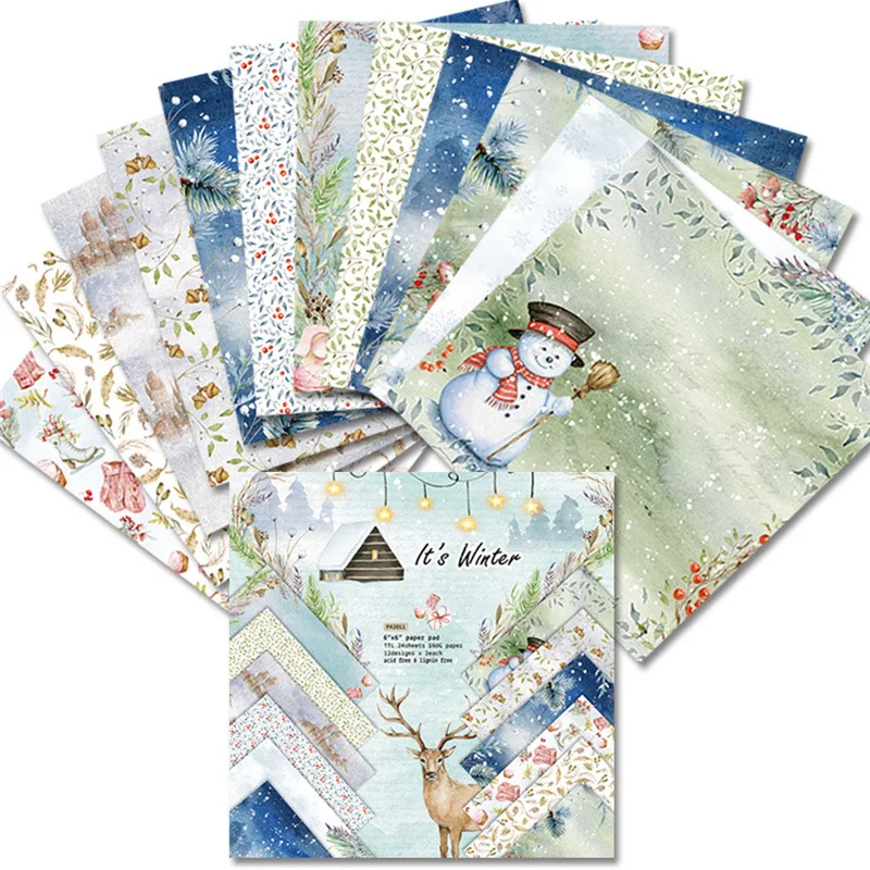 

24 Sheets/Pack 6"*6" Snowman Deer Scrapbooking Papers DIY Art Background Paper Pad For Album Card Making Handmade Paper Craft