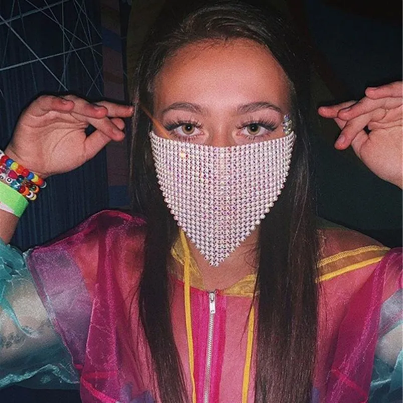 Лидер продаж женские маски бижутерия маска для лица сетчатая блестящая Алмазная