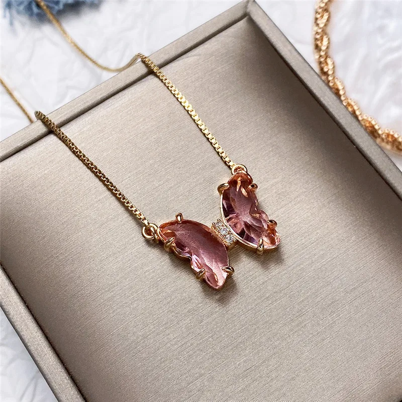 

Huitan Aesthetic Butterfly Necklace for Women Luxury Gold Color Box Chain Necklace Gift Wedding Ceremony Party Statement Jewelry