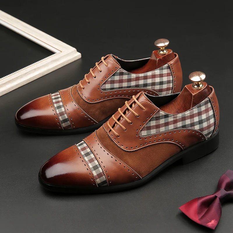 

Men's Leather Shoes Fashion Mixed Color Leather Stitching Oxford Shoes Tassel Dress Breathable Casual Shoes British Men Brogues