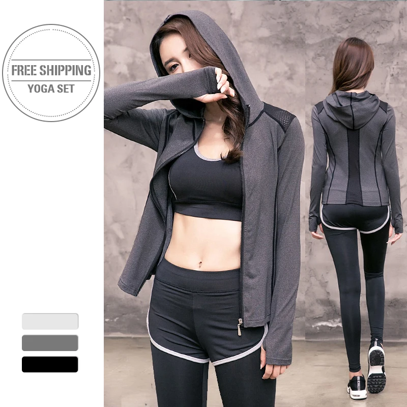 Комплект для йоги из бюстгальтера пальто и брюк бесшовная одежда бега спортзала
