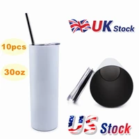 30oz sublimation tumblers skinny double wall stainless steel insulated tumbler with lid cups blank white with silicone bottom